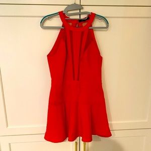 BCBG Red Dress with Open Back and Mesh, Size Small